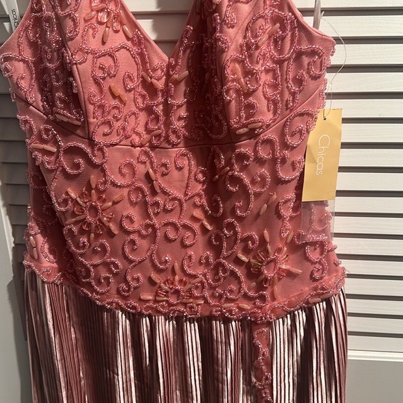 NWT CHICAS Pink Maxi Halter Back Dress with Beaded Top. Size XL - Picture 4 of 8